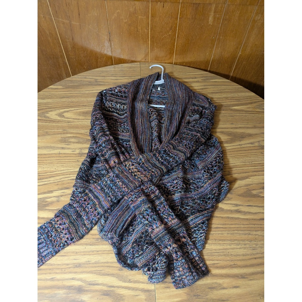 Boho Multi Color Space Dye Open Front Knit Cardigan Shawl Collar Small Medium